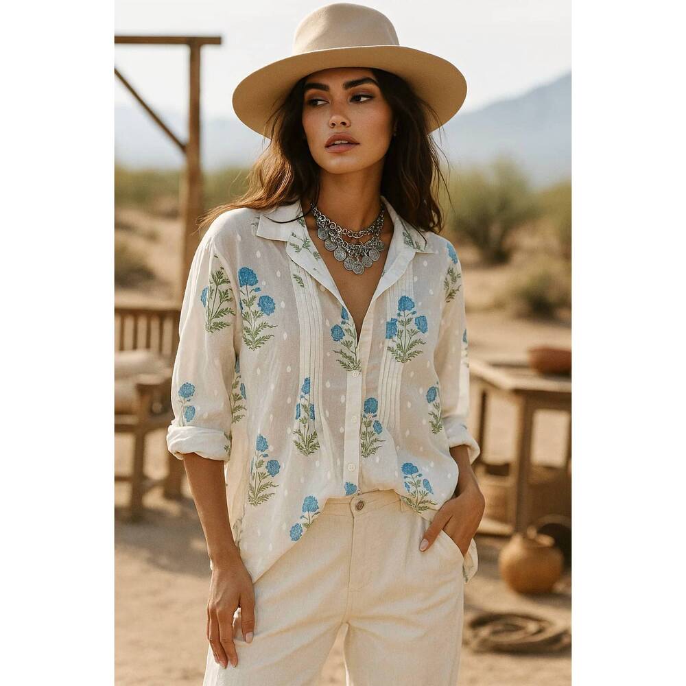 NEW THE NU VINTAGE fioretta boho top in white